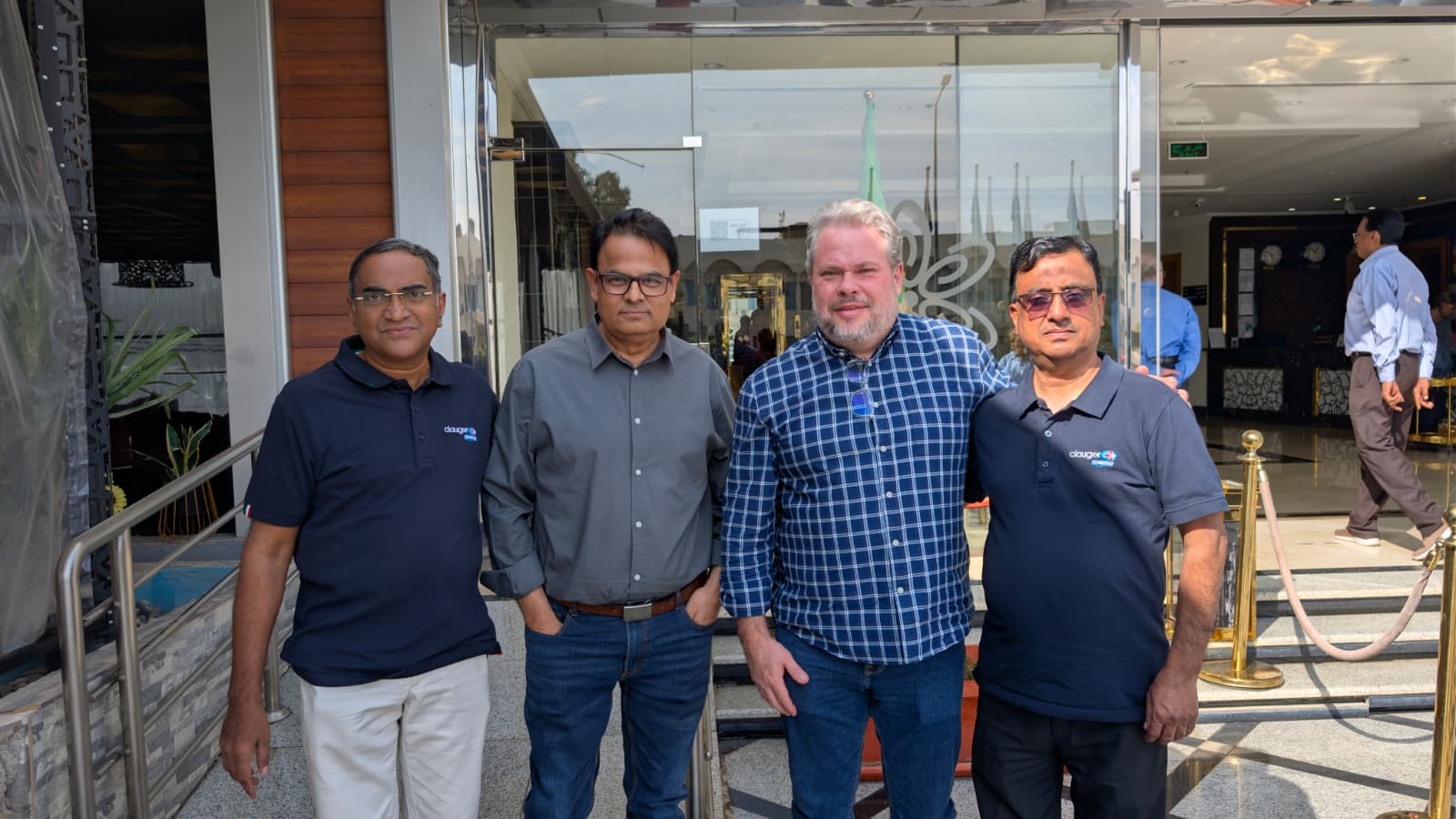 Technofrigo team in Riyadh — colleagues at the office entrance