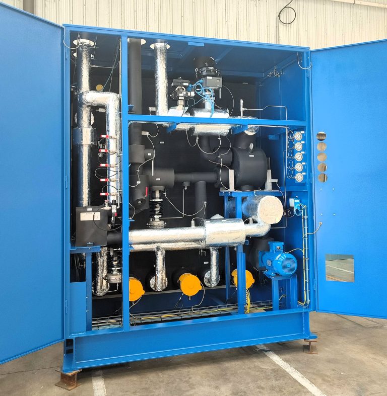 Novéal ATEX skid — internal layout with insulated lines and pump